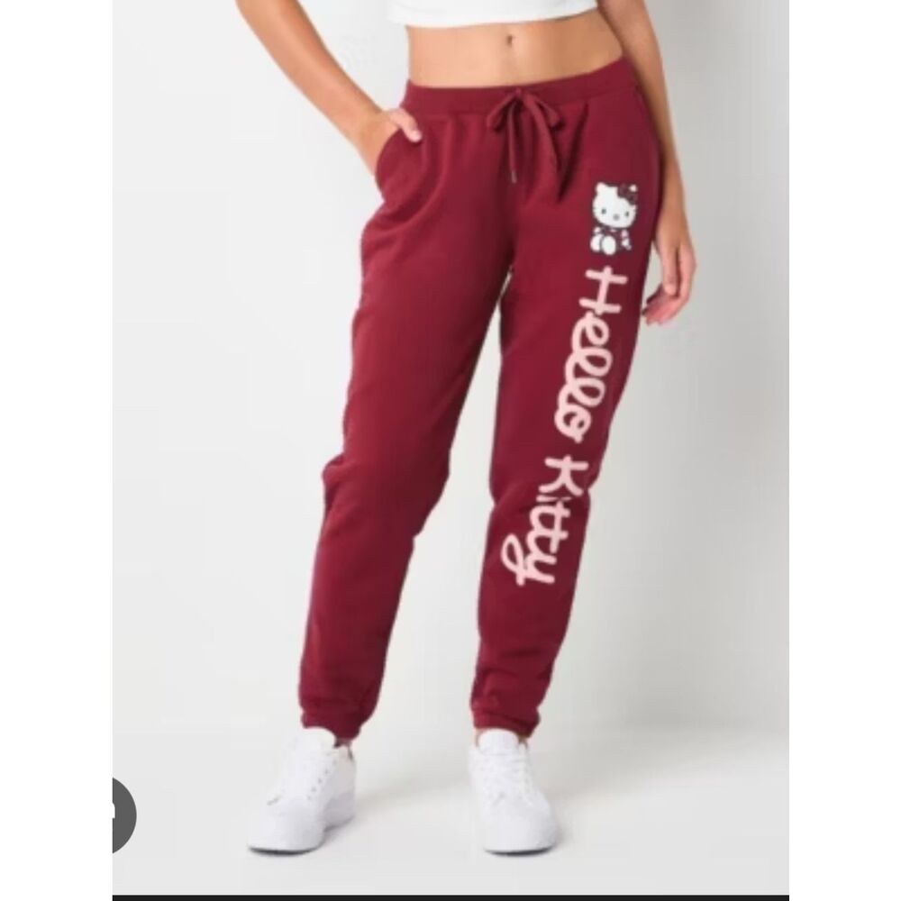 Hello Kitty Maroon Jogger Sweatpants with Side Logo Size M